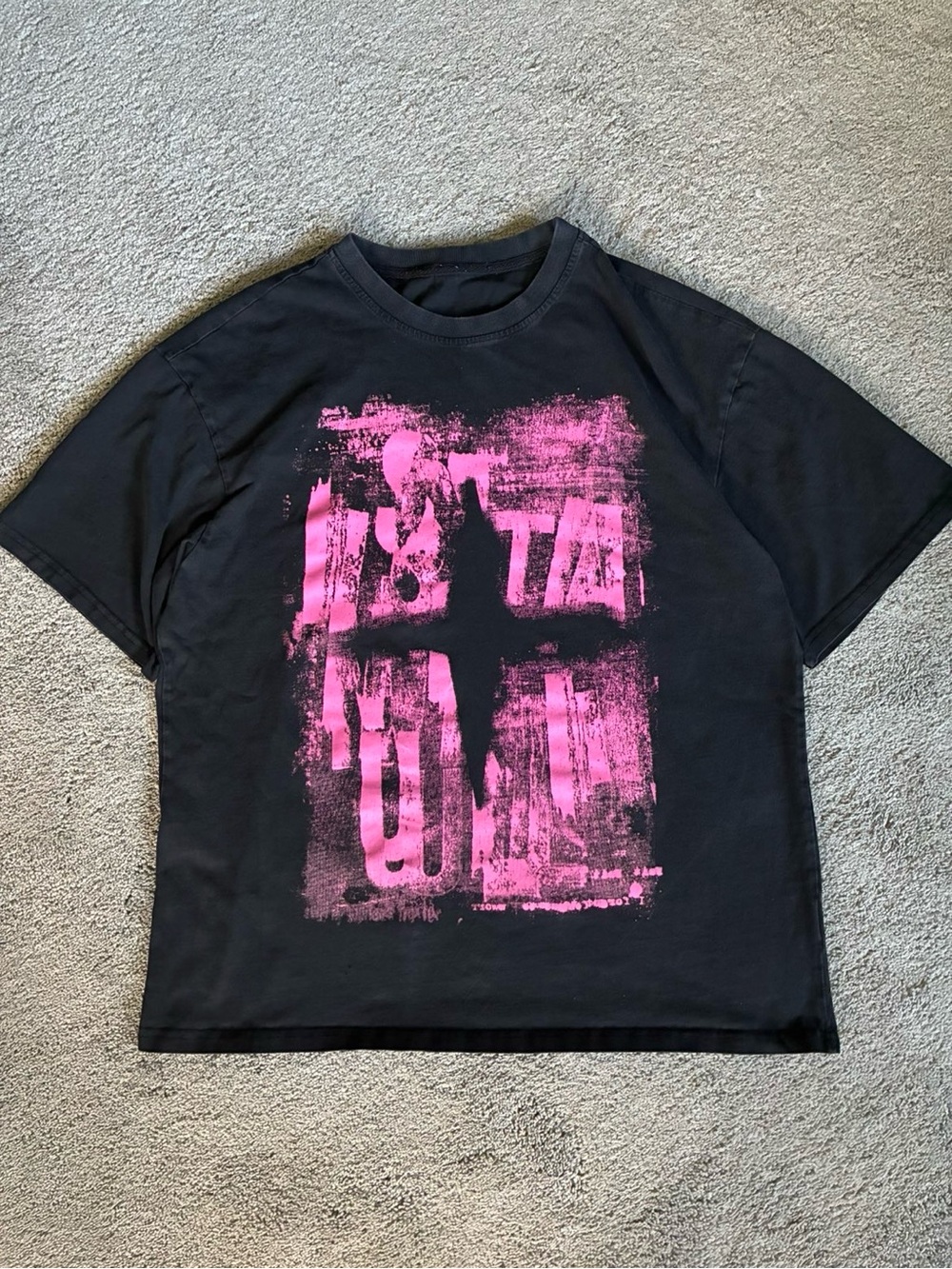 Men's Black Short Sleeve Tee with Pink Graphic